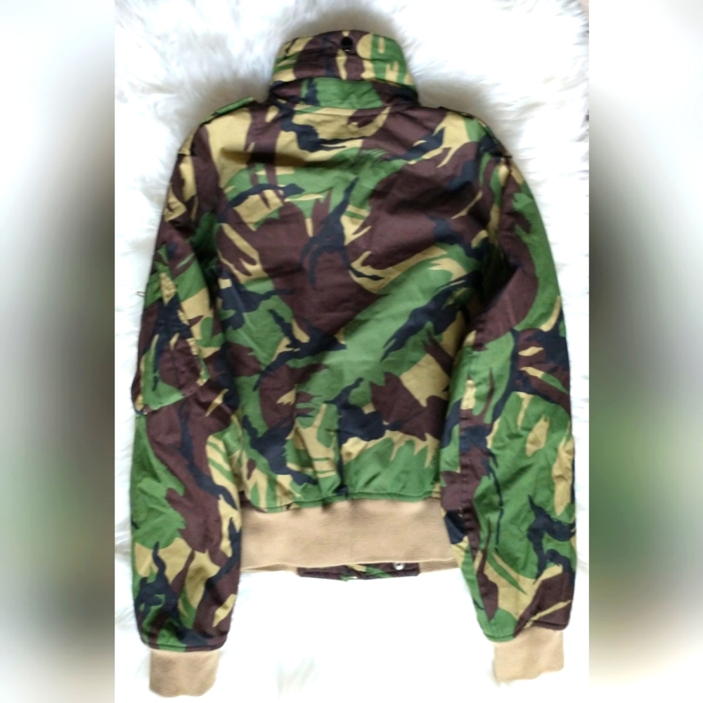 EUC rag & bone abstract camo cotton orange satin lined full zip front arm zip - Picture 2 of 16